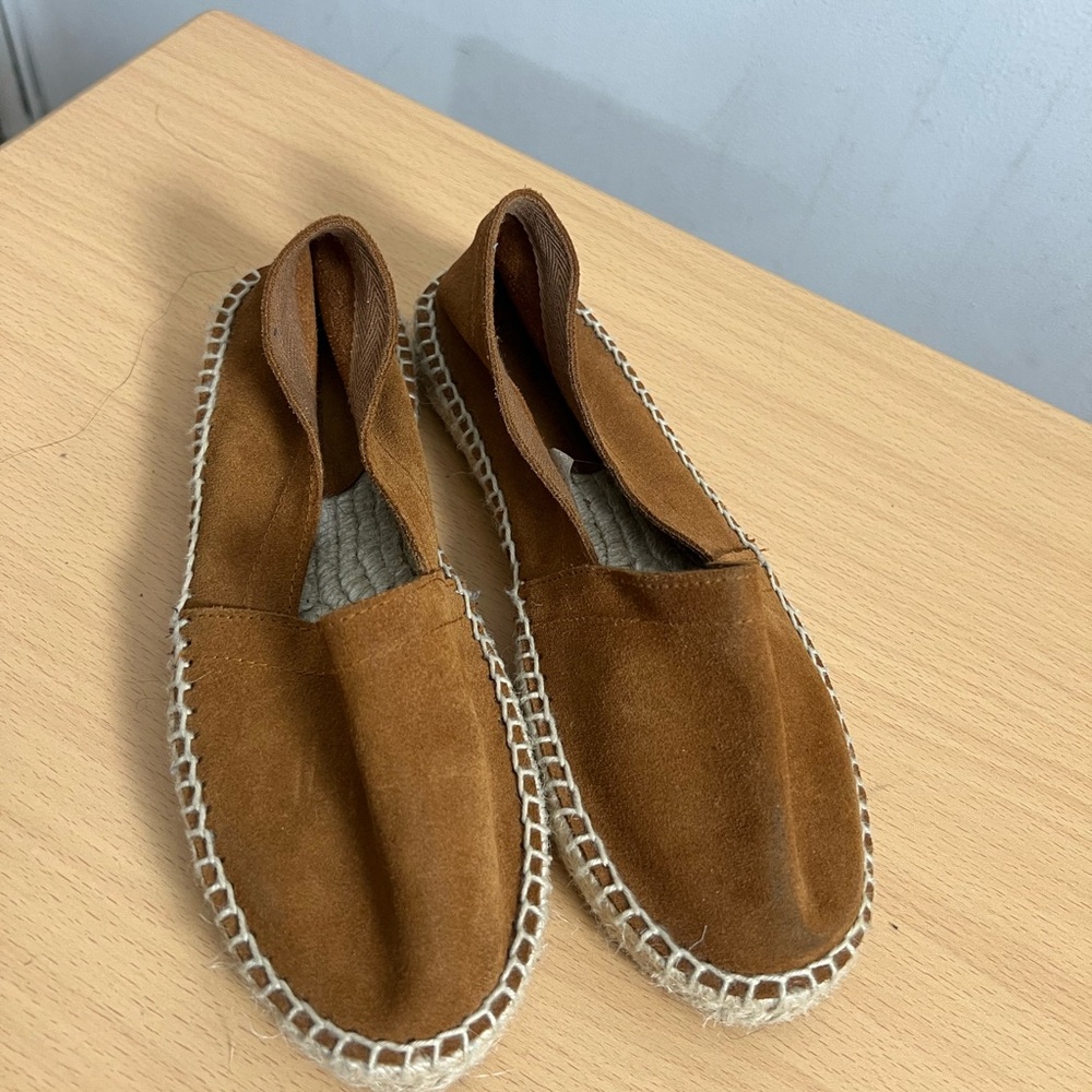Brown Suede Espadrilles. One shoe has a dirty spot . Picture included